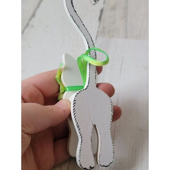 Kurt adler 1991 white cat bell heart wooden ornament Xmas decor - Picture 6 of 6